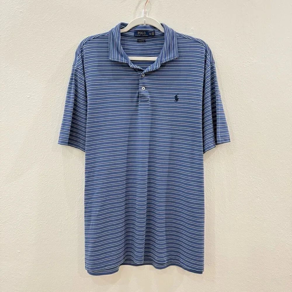 Polo Ralph Lauren Men's XL Classic Fit Blue Striped Short Sleeve Polo Shirt